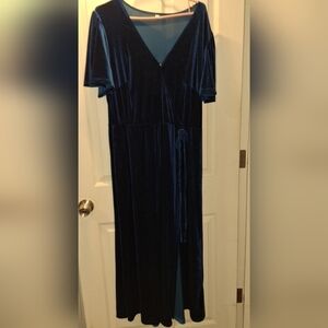 Blue Velvet Wrap Maxi Dress 90s Style